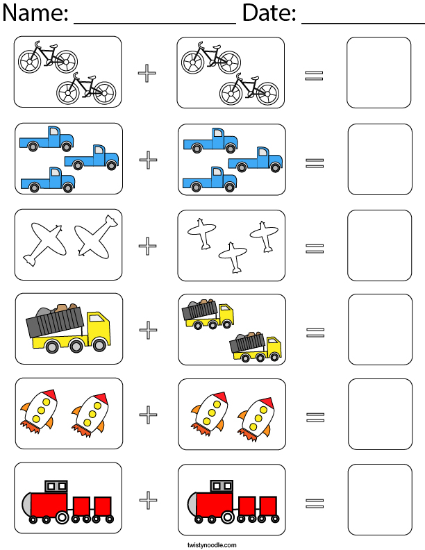Vehicle Picture Addition Math Worksheet Twisty Noodle